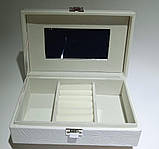 Скринька для прикрас біла шкіряна з дзеркалом, фото 2