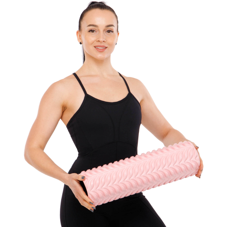 Масажний рифлений EVA ролер SP-Sport FI-9392 Grid Rumble Roller для йоги і пілатесу 45x11 см. Рожевий