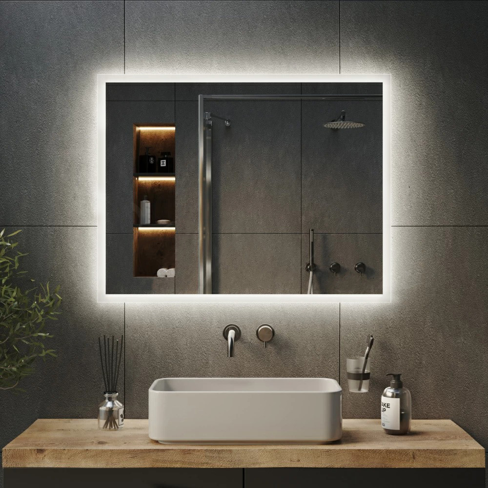 Вологостійке дзеркало з комбінованим підсвічуванням для ванної кімнати 40*60 см. Преміум Комплектація