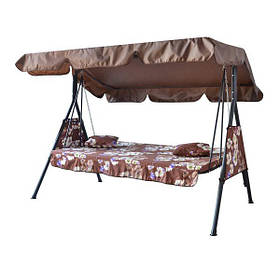 Садова гойдалка Vitan Дача 2005х1600х1440 мм тримісна коричнева з дахом