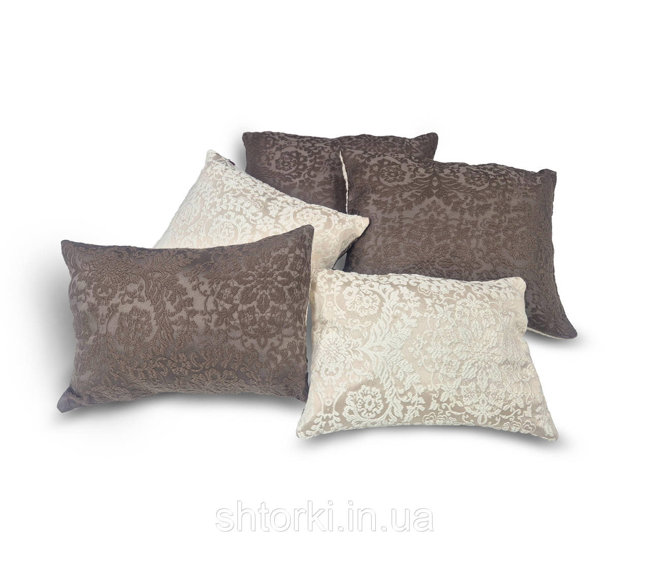 Комплект декоративних подушок Firanka Damask 36х30см 2шт, 32х22см 2шт, 32х26см 1шт коричневий з молочним (п_0771)