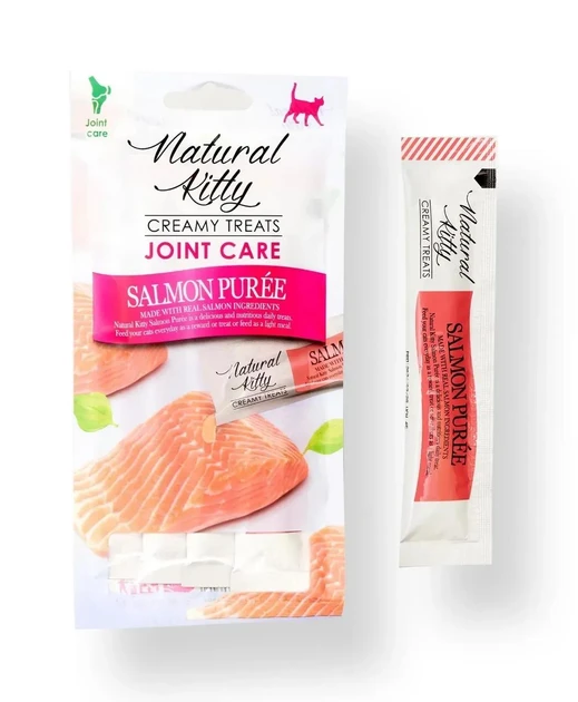 Ласощі для кішок Natural Kitty Functional Cream Treat Salmon Puree Joint Care з лососем, 4 шт х 12 гр