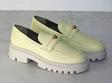 Лофери жіночі на високій підошві з натуральної шкіри лимонного кольору 37р