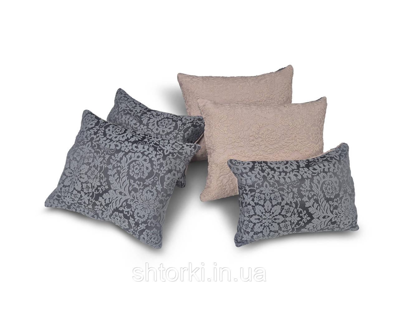 Комплект декоративних подушок Firanka Damask 36х30см 2шт, 32х22см 2шт, 32х26см 1шт, сірий і мокко (п_0772)