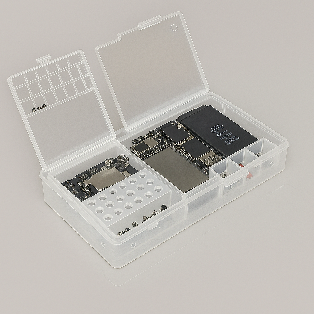 Пластиковий бокс W203 для зберігання деталей розібраного смартфона 185×95×36 мм, прозорий органайзер