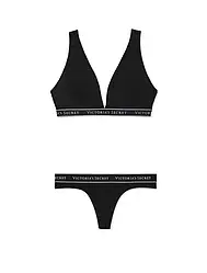 Комплект Білизни Victoria's Secret Cotton Wireless Lounge Топ-бралет і трусики-стрінги, Чорний