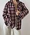 Модна базова стильна жіноча картата фланелева подовжена сорочка в клітку літня в стилі оверсайз, фото 3