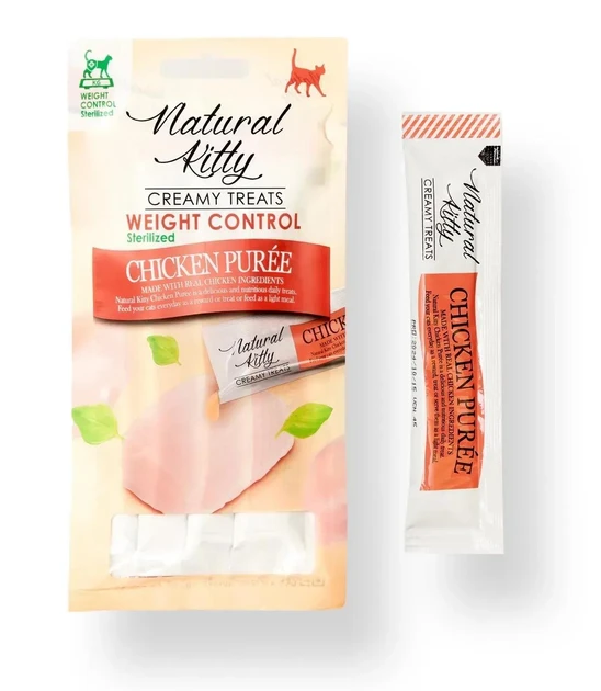 Ласощі для стерилізованих кішок Natural Kitty Functional Creamy Treat Chicken Puree Weight Control/Sterilised з куркою, 4 шт х 12