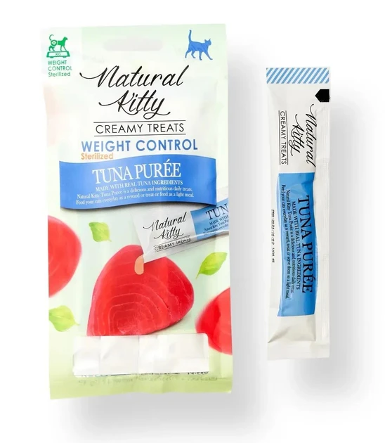 Ласощі для стерилізованих кішок Natural Kitty Functional Creamy Treat Tuna Puree Weight Control/Sterilised с тунцом, 4 шт х 12 гр