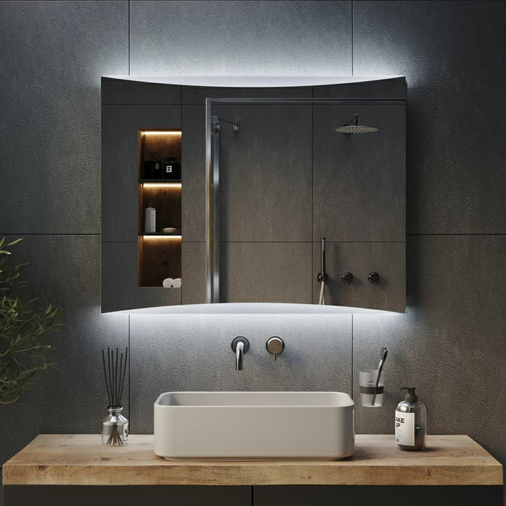 Вологостійке дзеркало з комбінованим підсвічуванням для ванної кімнати 40*60 см. Преміум Комплектація