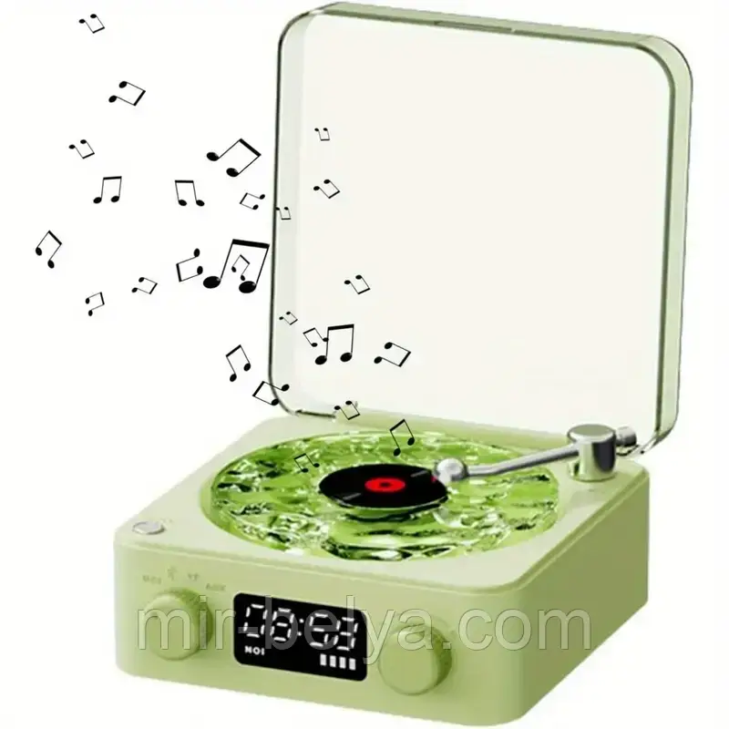 Нічник Vinyl Waves Player у стилі ретро-програвача з Bluetooth, вініловим ефектом, годинником, колонкою., фото 1