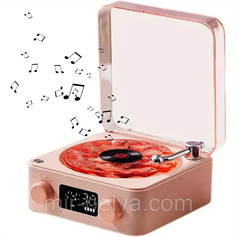 Нічник Vinyl Waves Player у стилі ретро-програвача з Bluetooth, вініловим ефектом, годинником, колонкою., фото 1