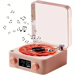 Нічник Vinyl Waves Player у стилі ретро-програвача з Bluetooth, вініловим ефектом, годинником, колонкою.
