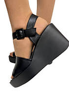 Чорні босоніжки шкіра на танкетці платформі 38 39 40