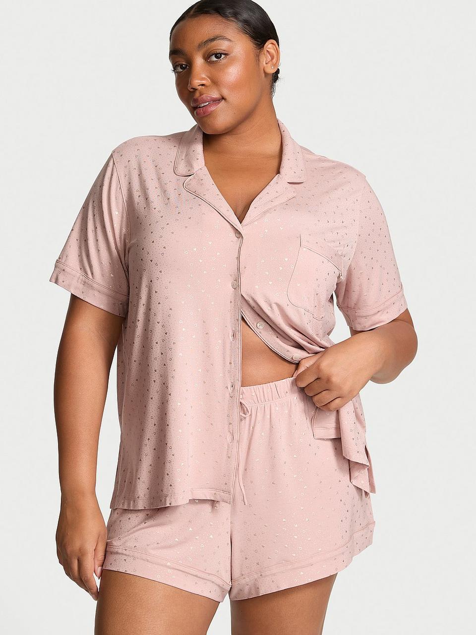 Піжама із шортами Victoria's Secret Modal Soft Short Pajama Set, Модал, Рожева з сердечками, фото 1