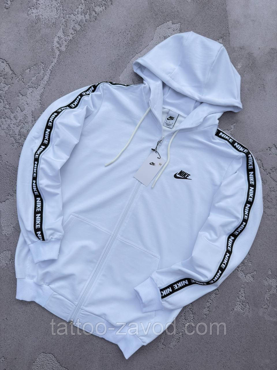 Худі біле на блискавці з капюшоном двонитка S, M, L, XL, XXL