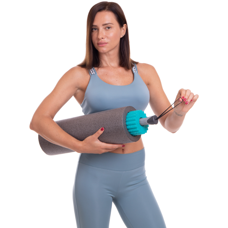 Масажний набір Zelart FI-5715 масажер+два ролери 3 в 1 для йоги і пілатесу 45x16.5 см. Чорно-м'ятний