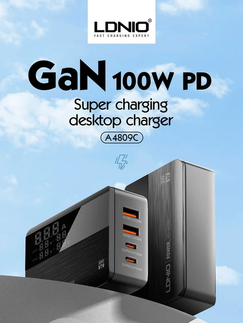 Швидкий зарядний пристрій USB C LDNIO 100 Вт GaN USB C