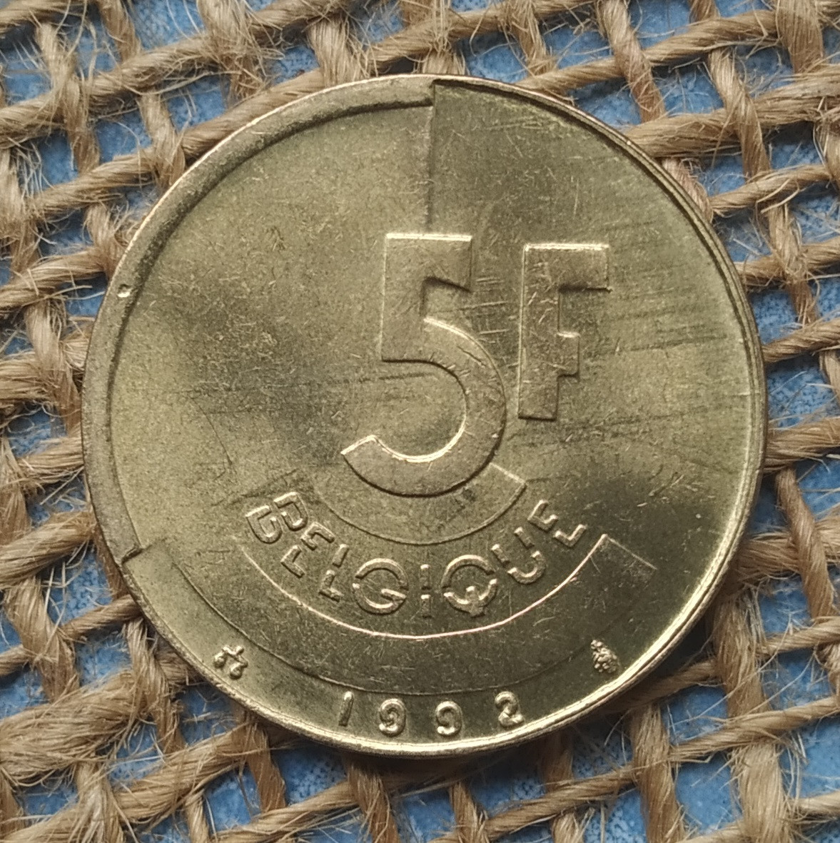 5 франкiв 1992 року. Бельгiя