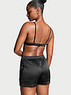 Сатинова піжама з шортами Victoria's Secret SJaguar Satin Triangle Bralette & Boxer Shorts Set, Чорна, фото 2
