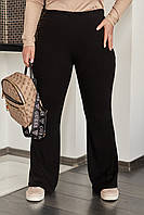 Брюки трикотажні рубчик з легким утепленням чорного кольору від 42 по 56 розміру