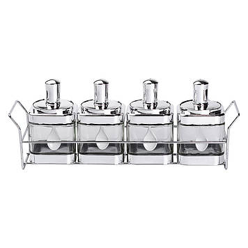 Набір банок для сипучих продуктів 4 штуки 350 мл скляні на підставці HP-1340