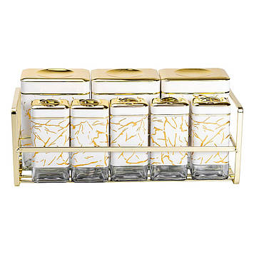 Набір для приправ та спецій на підставці 8 штук з кришками Білий HP-1365