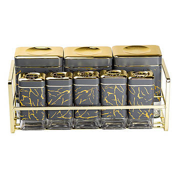 Набір для приправ та спецій на підставці 8 штук з кришками Сірий HP-1366