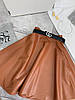 Жіноча стильна коричнева спідниця-сонце із якісної еко-шкіри із завищеною посадкою, фото 9