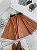 Жіноча стильна коричнева спідниця-сонце із якісної еко-шкіри із завищеною посадкою, фото 6