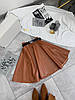 Жіноча стильна коричнева спідниця-сонце із якісної еко-шкіри із завищеною посадкою, фото 5