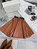 Жіноча стильна коричнева спідниця-сонце із якісної еко-шкіри із завищеною посадкою, фото 8