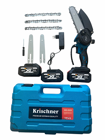 Акумуляторна міні-пила Krischner 6" 48V (2 акумулятори, 2 шини, 3 ланцюги), фото 1