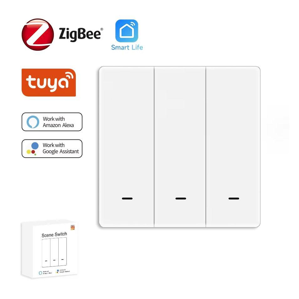 Трьох клавішний розумний бездротовий вимикач, перемикач сцен Zigbee, Tuya Smart Life