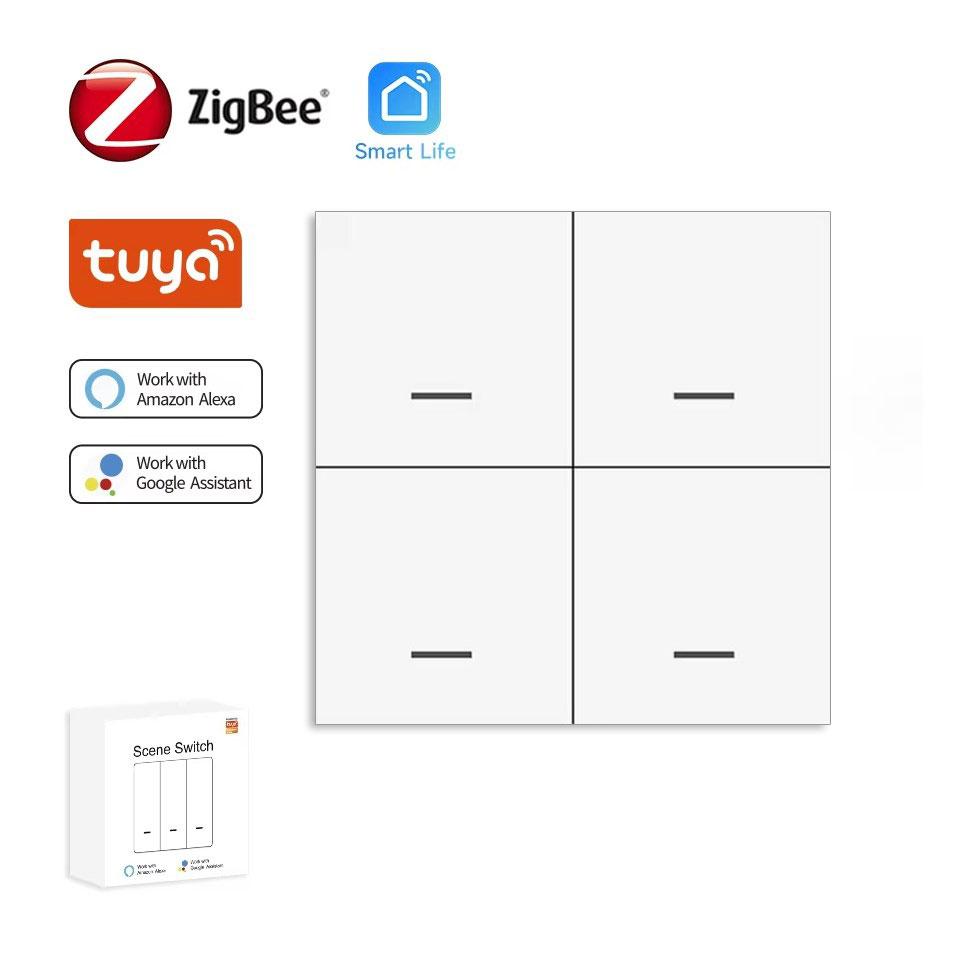 Чотирьох клавішний розумний бездротовий вимикач, перемикач сцен Zigbee, Tuya Smart Life