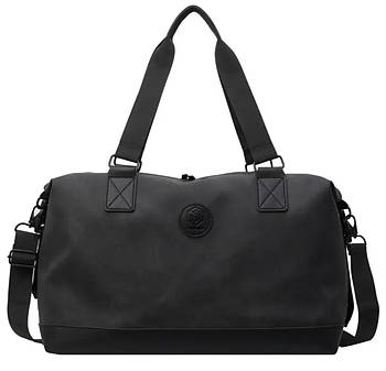 Сумка чорна спортивна дорожня на блискавці з довгим ремінцем зі штучної шкіри Ares