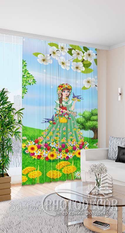 Фото Штора "Тюльпани з метеликами" висота - 2,90м, ширина - 1,45м, тасьма