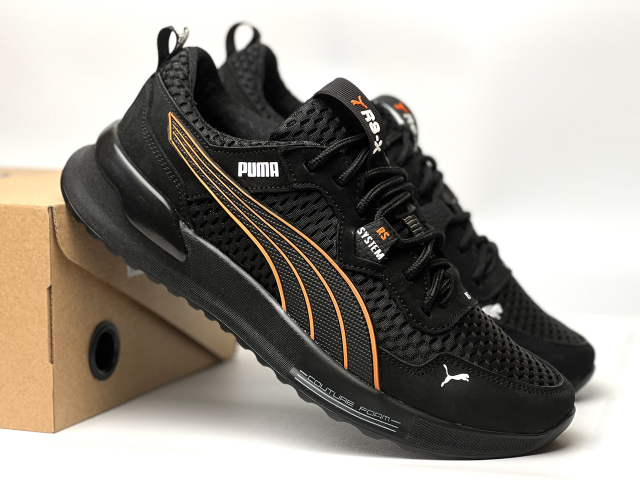 Кросівки чоловічі RS-X Black/Orange шкіра-сітка, фото 1
