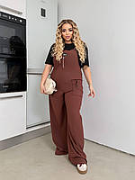 Стильний жіночий літній комбінезон-штани великих розмірів (р.50-60). Арт-1784/36 шоколад