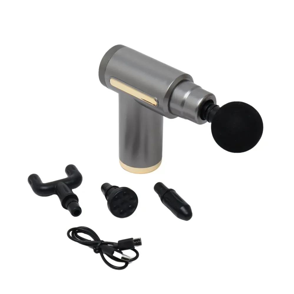 Массажер мышечный ручной Massage Gun Аккумуляторный перкуссионный Массажный 4 насадки для рук ног шеи