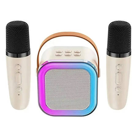 Дитяча портативна Bluetooth колонка з 2 мікрофонами 10Вт з RGB підсвічуванням Міні караоке 2000mAh K12 Бежевий, фото 1