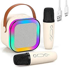 Дитяча портативна Bluetooth колонка з 2 мікрофонами 10Вт з RGB підсвічуванням Міні караоке 2000mAh K12 Бежевий, фото 3