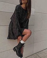 Женское короткое платье в мелкий горошек (черное, красное) 42-46 размер