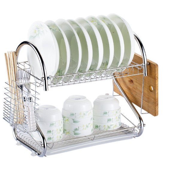 Компактна металева сушарка для посуду 2-ярусна Kitchen Storage Rack — настільна стійка з піддоном