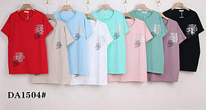 Футболка жіноча молодіжна з камінням стрейч-котон супербатал 67 см ширина