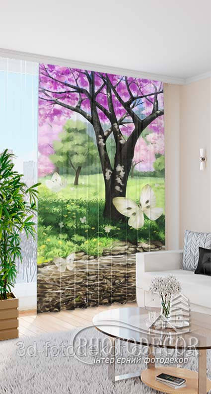 Фото Штора Струмок та метелики, висота - 3,0м, ширина - 1,45м, тасьма