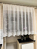 Тюль 1.20 м. Коротка жакардова тюль на кухню до підвіконня. Тюль жакард короткий. Кухонна тюль, фото 4