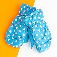 Дитячі рукавички на флісі болонієві лижні блакитні для дівчинки 2-3 роки