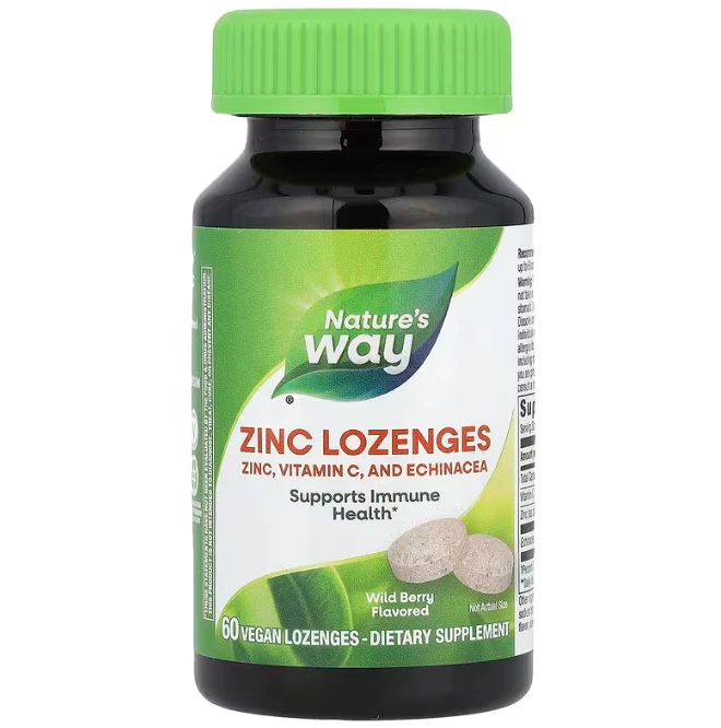 Глюконат цинку, Zinc Lozenges, Nature's Way, ягідний смак, 60 пастилок, фото 1