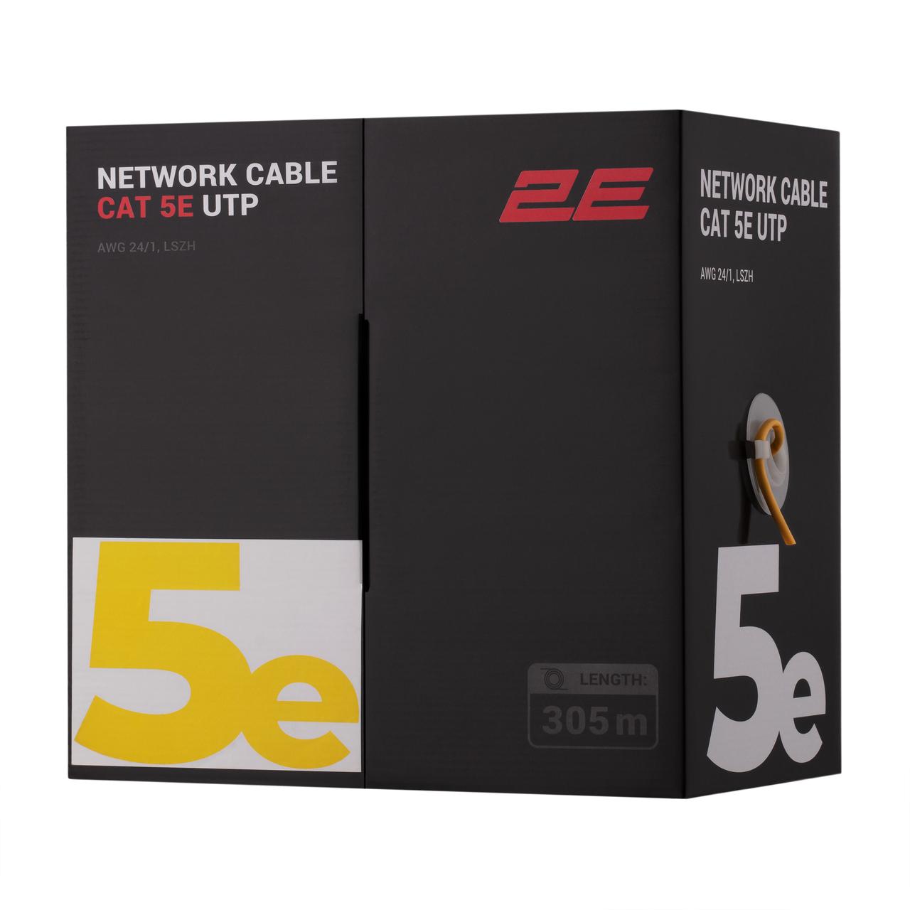2E Кабель CAT 5e, U-UTP, 305м, AWG 24/1, LSZH, жовтий